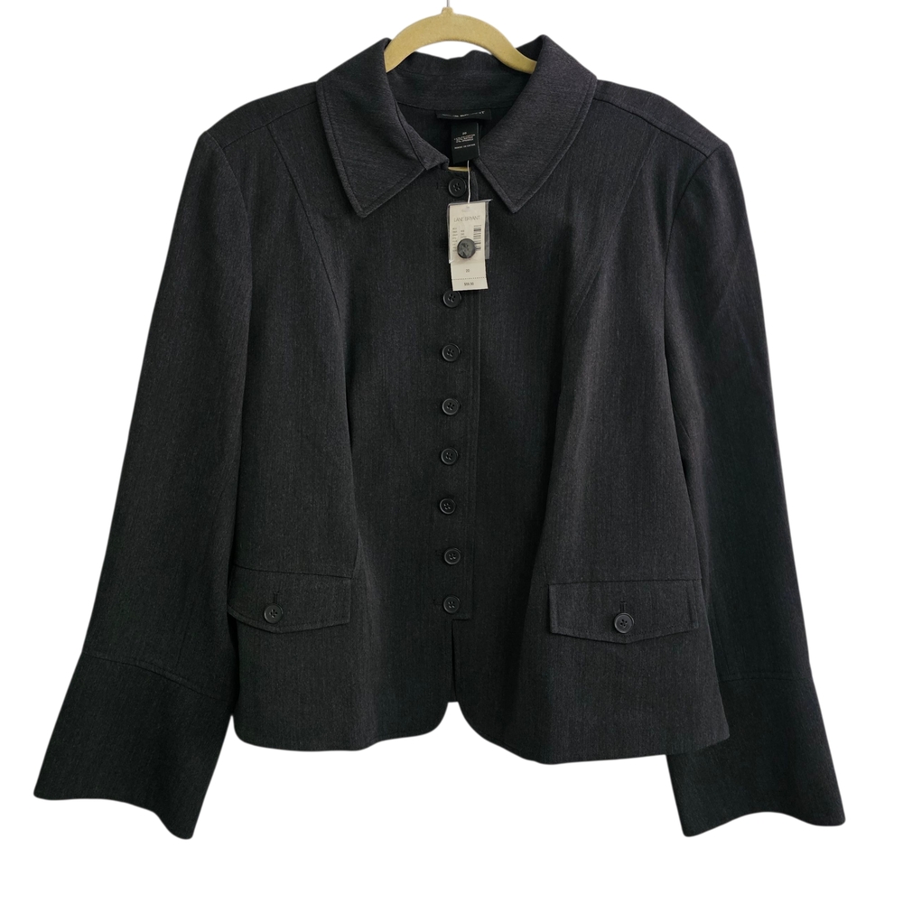 NWT Lane Bryant Charcoal Gray Button-Up Blazer Size 20W Career Business Office ~